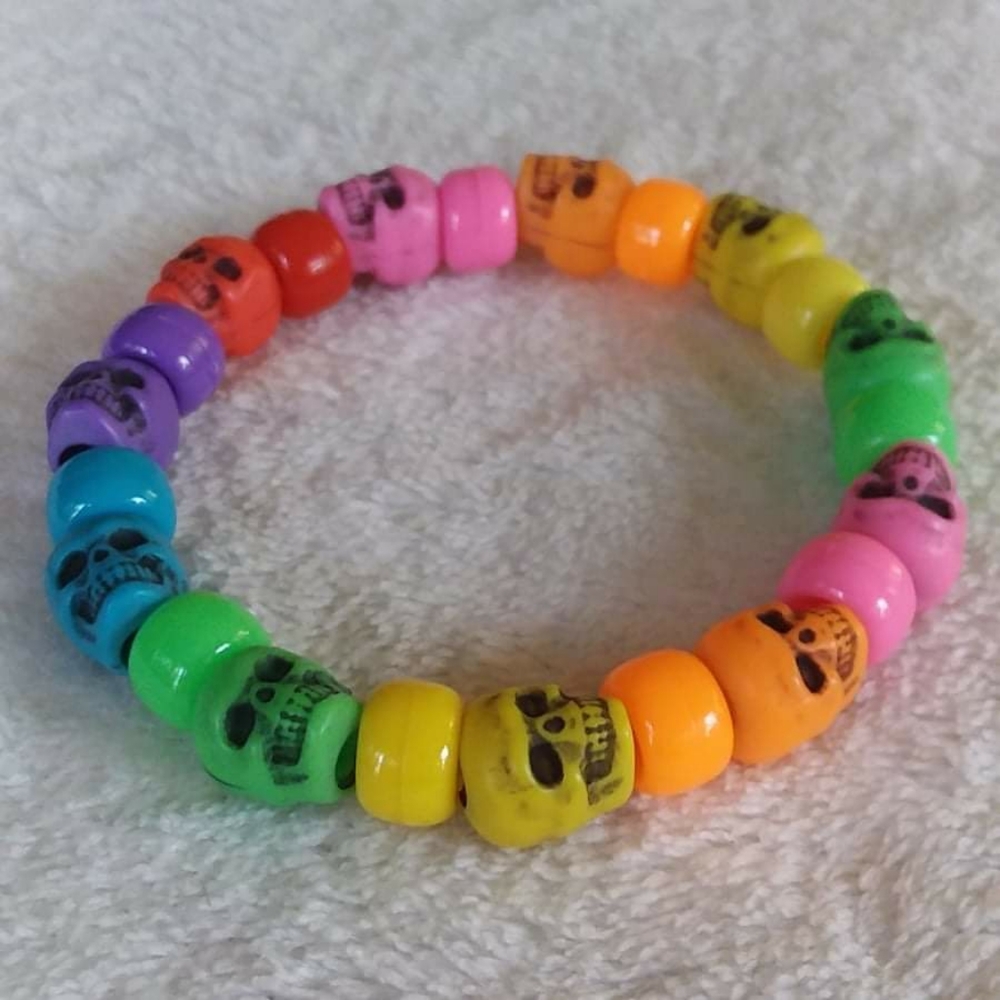 rainbow skull kandi bracelet - Picture 3 of 7